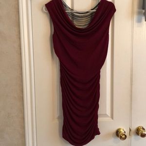 Deep Red Rauched Dress-Draped String Back